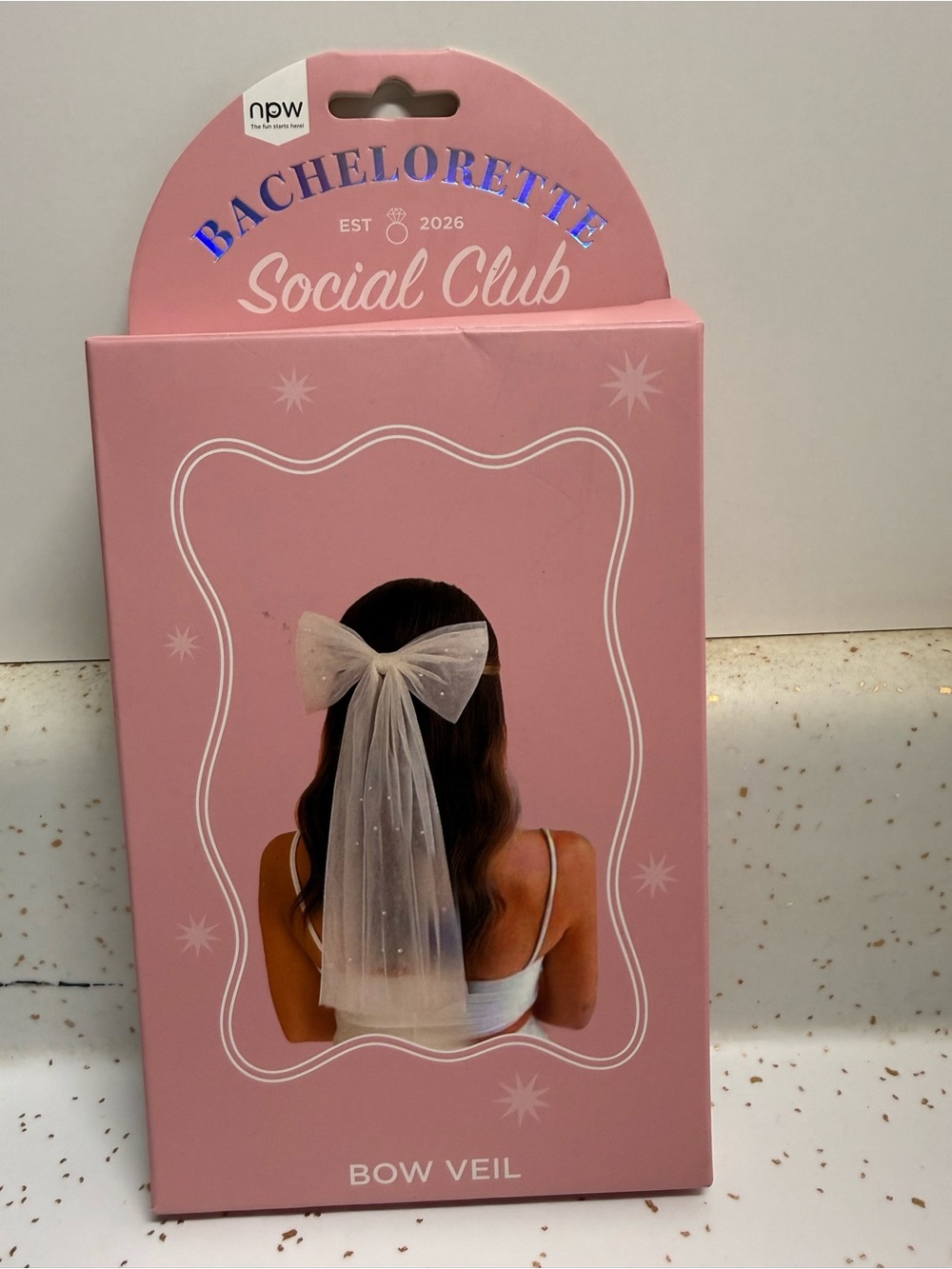 npw Pink Bow Veil Hair Accessory for Bachelorette